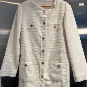 Lilly Pulitzer knee length jacket XL button front white with metallic gold